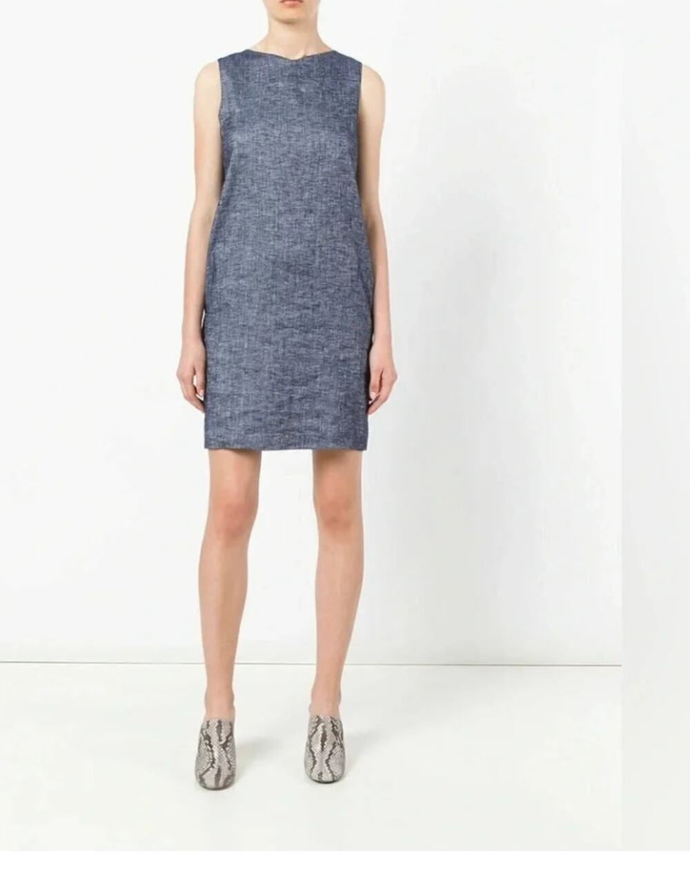 THEORY Narlica Linen Dress 0 Blue Denim Chambray Coastal Western Minimalist